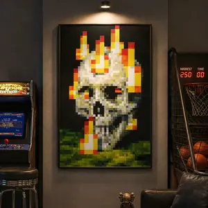 Minecraft Burning Artistic Poster, High-Quality Print, Game Poster, Vibrant Colors, Rustic Charm, Trendy Funny Wall Art, Dorm Room Decor, Pixel Art for MC Fans, Gaming Room Decor, Gamer Gift, Aesthetic Room Decor, Bedroom Decor, Wall Art Decoration