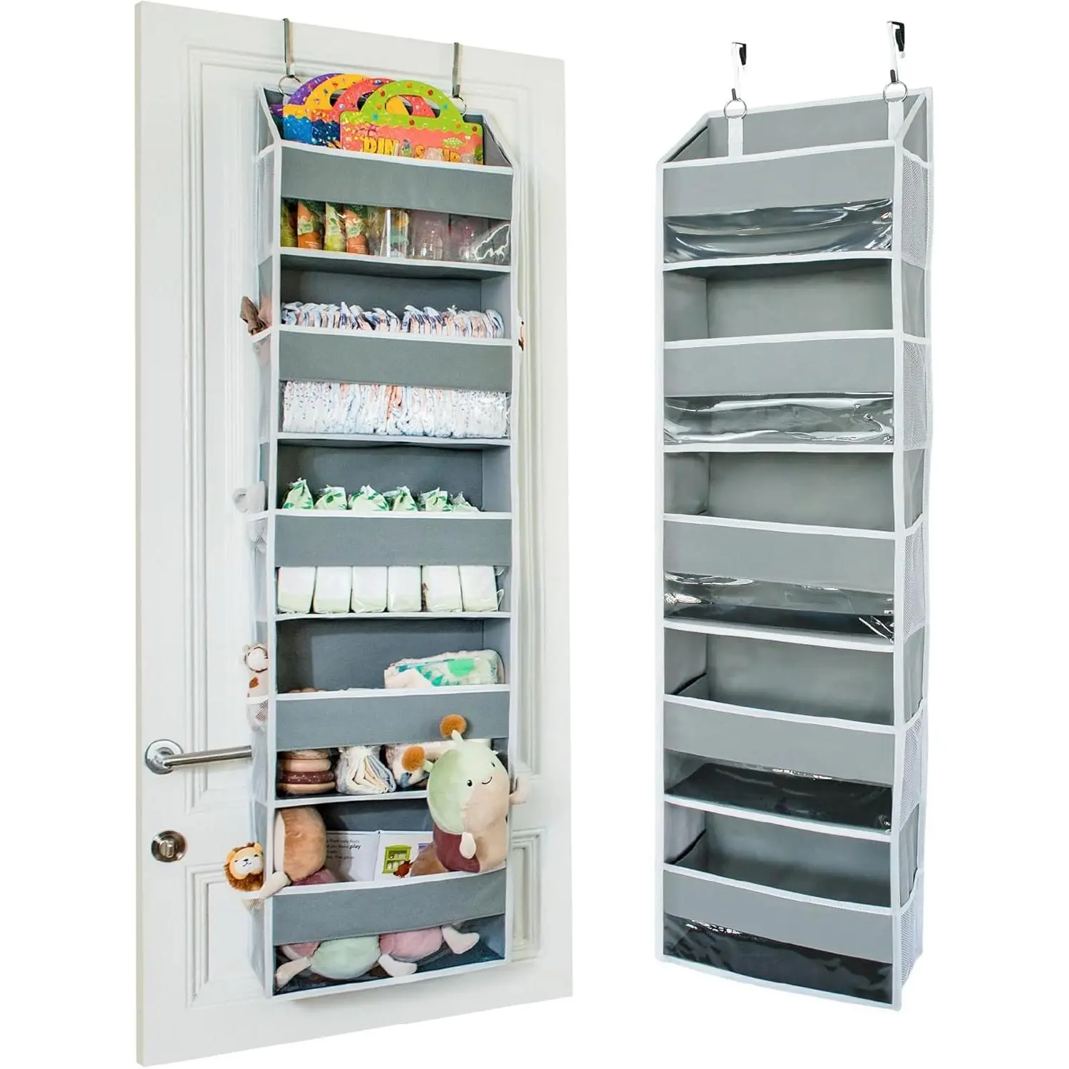 OOH SO Tidy Non-Woven Fabric Over Door Hanging Storage Bag - 5-Tier Organizer with 5 Large Pockets, 10 Mesh Pockets, Easy Installation for Craft Room, Dorm (Grey, 15x55.5x6.5in), Hanging Storage Bags