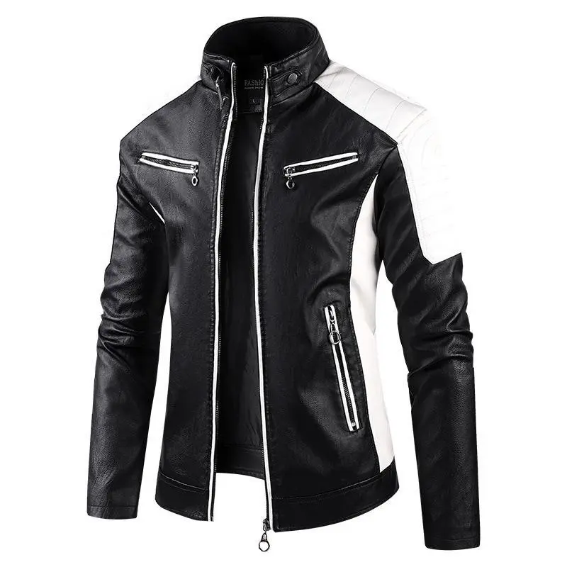 New 2024 Spring Rock Men's  Jacket, a stylish and urban-fitted stand-up collar casual PU  jacket Menswear Coats leather Tops Long Sleeve