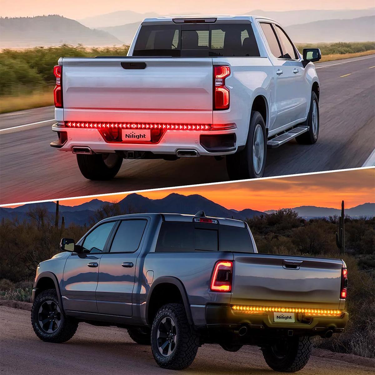 60 Inch Triple Row LED Tailgate Light Bar, Waterproof, 12V DC, Full Function Brake, Reverse, Amber Turn Signal, Universal Fit for Pickup, Trailer, SUV, RV, Van,Triple Row LED Work Light Strips, Triple Row Universal LED Tailgate Light Bar