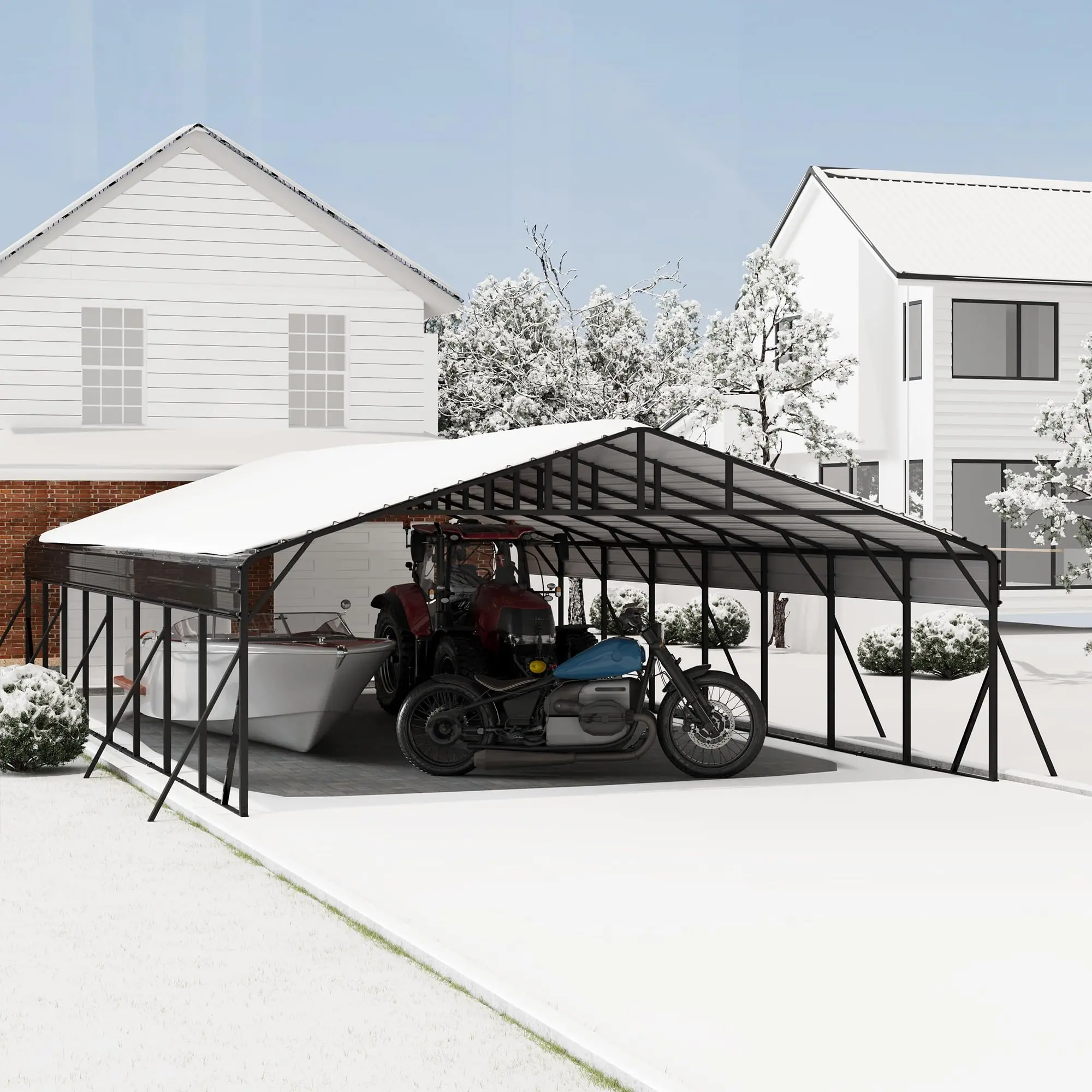 Large 20 x 40 FT Metal Carport, Tall and Durable with Galvanized Steel Roof for Tractors, Trucks, and Boats, Outdoor Car Port Canopy for SUV, Truck, Boats