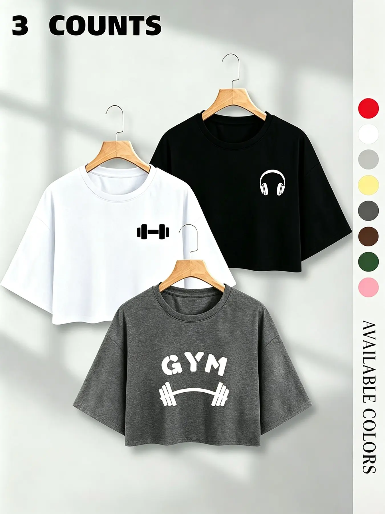 Vintage Sporty Short T-Shirt, Gym Barbell Letter Print, Casual Round Neck, Loose Fit, Ideal for Gym, Dance, Daily Wear, Workout Tee Shirts