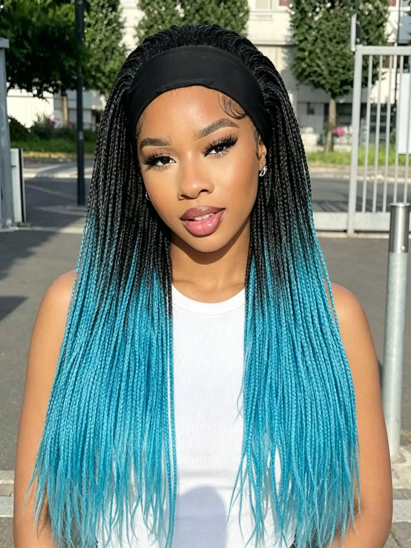 30 Inch Ombre Headwrap Box Braided Glueless Synthetic Wig, No Glue No Gel, Easy Wear, Stylish Hair Accessory, Perfect for Daily Use