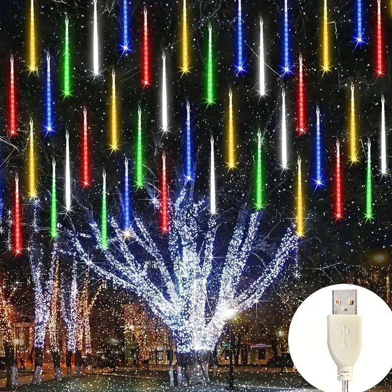 96leds USB Meteor Shower String Lights, 8 Strings Ed Festival Lights, Outdoor Garden Yard Lights, Christmas New Year Wedding Valentine Decorations, Party Lighting Decoration