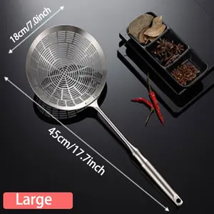 Stainless Steel Large Food Grade Fry Strainer, Household Mesh Sieve for Noodles and Dumplings, Long Handle Drain Ladle