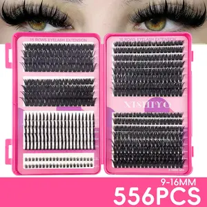 556PCS D Curl DIY Cluster Lash Extensions, Fairy Spiky Tips with Under Lashes Combo 80D+100D, 9-16mm Mixed Length, Glossy Wet Anime Style False Eyelashes, Portable & Beginner Friendly, Ideal for Daily, Cosplay, Date, Party, Travel Commute & Outdoor Makeup