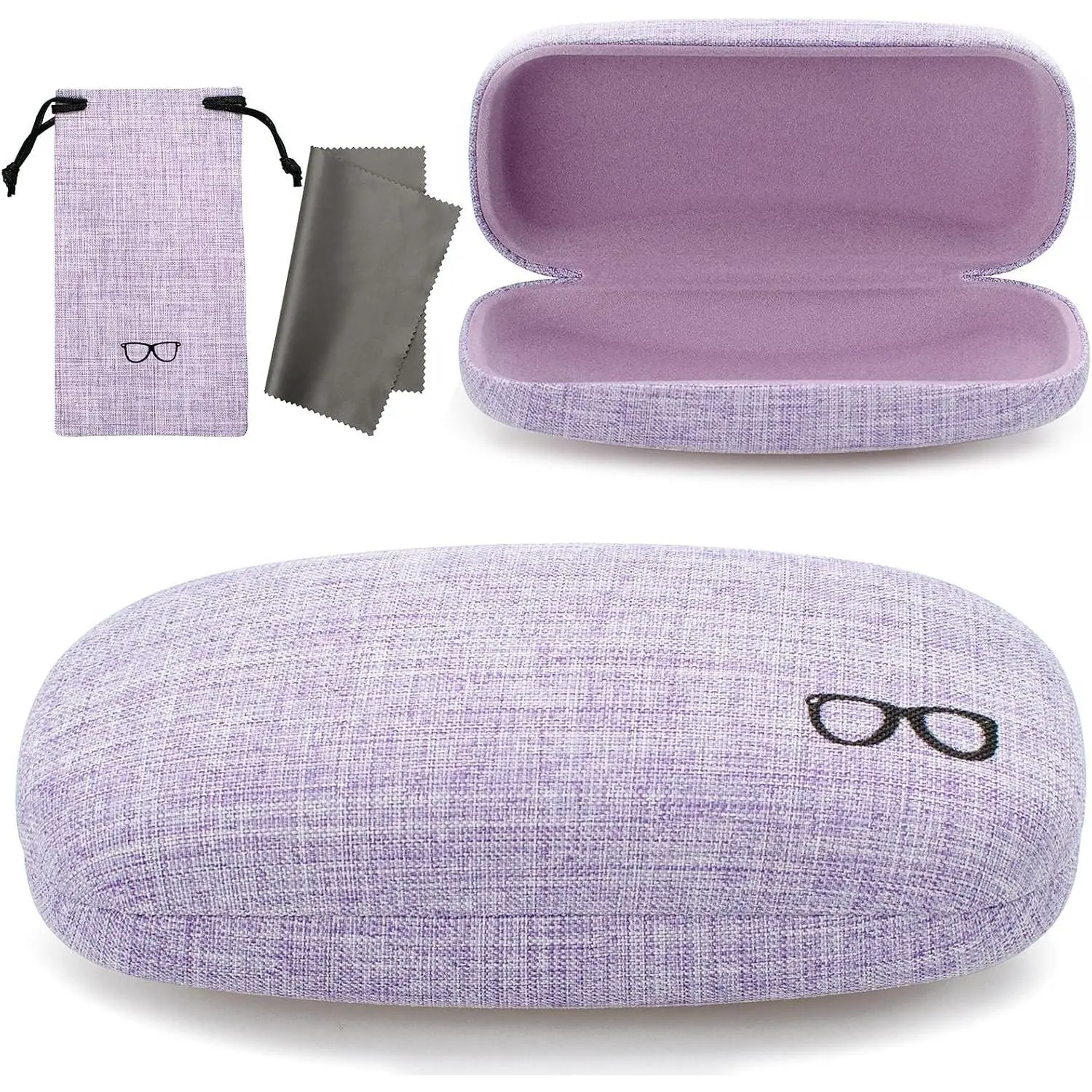 Hard Shell Sunglasses Case, Large Linen Fabric Protective Glasses Case for Men Women, Durable