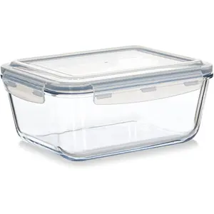 Glass Food Storage Container - Baking Containers with Hinged Locking Lids. 100% Leak Proof. 12 Cups / 3000 ml
