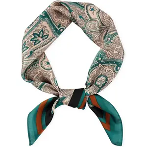 Vintage Silk Feel Square Scarf for Men Satin Bandana Tiny Medallion Print Neckerchief Geometry Head Scarf