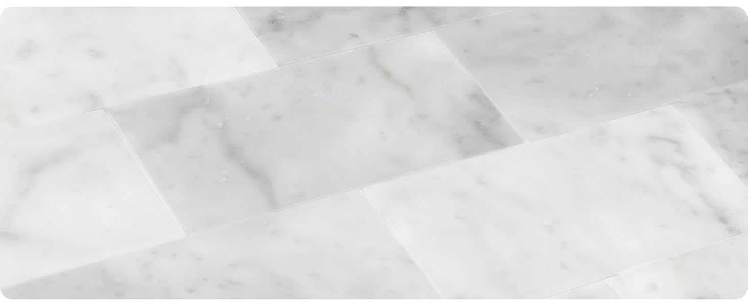 40-Sheet Subway Peel and Stick Natural Stone Self Tiles, 6" x 3" Stick on Backsplash for Fireplace, Carrara White