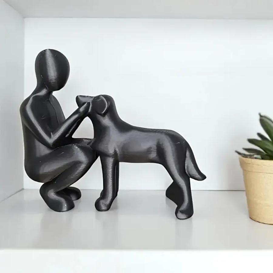 Man & Dog Friendship Statue, Dog Lover Desk Decor, Pet Memorial Gift