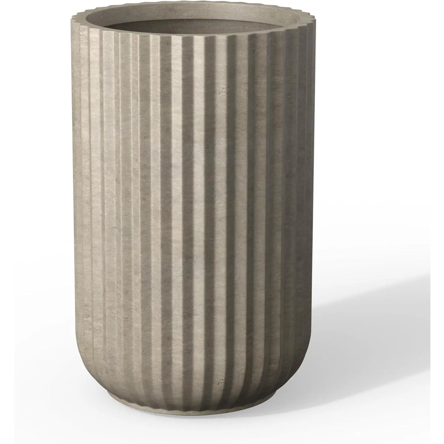 Tall Fulted Planter, 17.7 Inch Tall Round Concrete Plant Pots with Drainage Hole and Rubber Plug, Modern Decor for Indoor Outdoor Plants, Flower, Weathered Concrete
