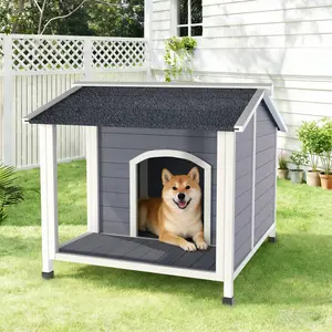 Outdoor Dog House, Weatherproof Wooden Dog Shelter with Asphalt Roof, Raised Floor Design, Easy Assembly, for Small To Medium Dogs