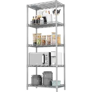 Best Seller Stable Support HOMEFORT 5-Tier Wire Shelving 5 Shelves Unit Metal Storage Rack Durable Organizer Perfect for Pantry Closet Kitchen Laundry Organization (21"Wx11.4"Dx54"H,Sliver)