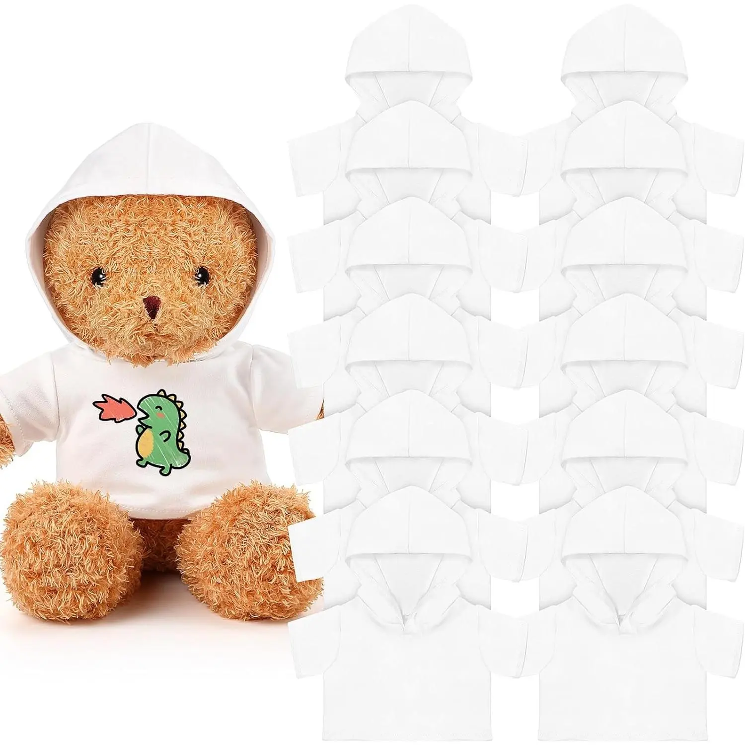 12 Pcs 8-12 Inch Stuffed Bear Shirt Hoodies Bulk Blank Plush Animal Doll Clothes Tshirt for DIY Stuffed Doll Outfit