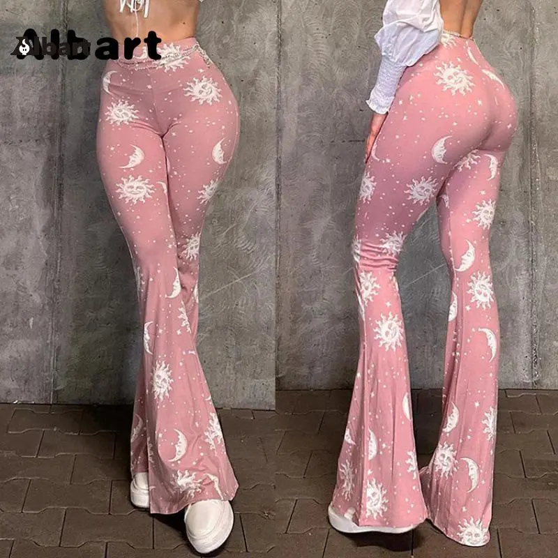 Women Floral Print High Waist Micro Flare Leggings, Soft Stretch Slim Bootcut Yoga Pants, Elegant Flower Pattern Flared Trousers For Gym Workout, Daily Street, Vacation Casual Lounge Outfits