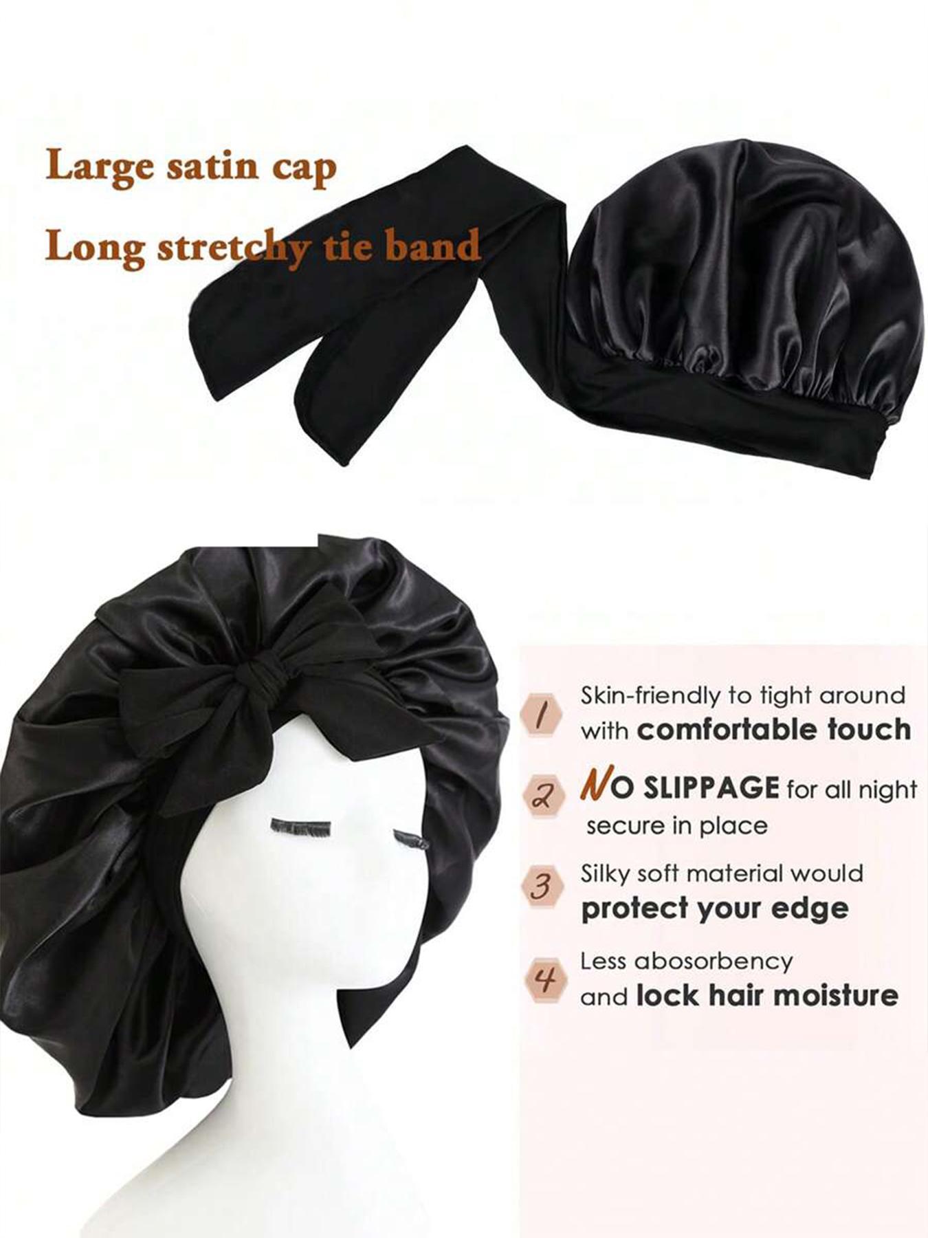 Women's Solid Color Bow Decor Sleeping Bonnet, Soft Comfortable Sleeping Bonnets, Satin Hair Bonnet for Women & Girls, Adjustable Satin Bonnet, Sleeping Bonnet for Overnight Hair Protection, Heatless