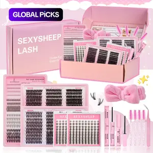 Mixed Style False Eyelash Gift Box Set, 1 Set Individual False Eyelash Extension Kit, Soft Curled Eyelash Clusters with Glue, Remover, Tweezers, Brushes and Headband, DIY Eyelash Extensions Fake Lashes