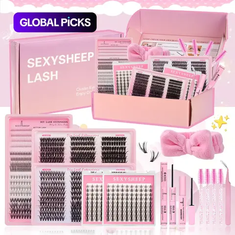 Mixed Style False Eyelash Gift Box, DIY Lashes Set, Cluster False Eyelashes, Individual Eyelash Extension Kit with Soft Curled Lash Clusters, Glue, Remover, Tweezers, Brushes and Headband, DIY False Lash Cluster Extensions #GLOBAL PICKS