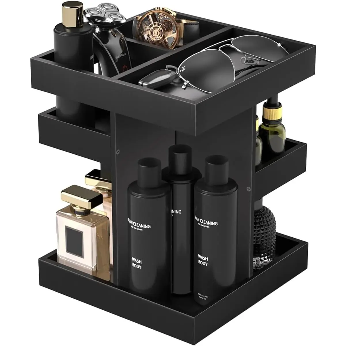 360 Rotating Cologne Organizer for Men and Women, Large  Perfume Stand and  Station for Bathroom  & Dresser Countertop,  for Dad Husband Boyfriend, Black