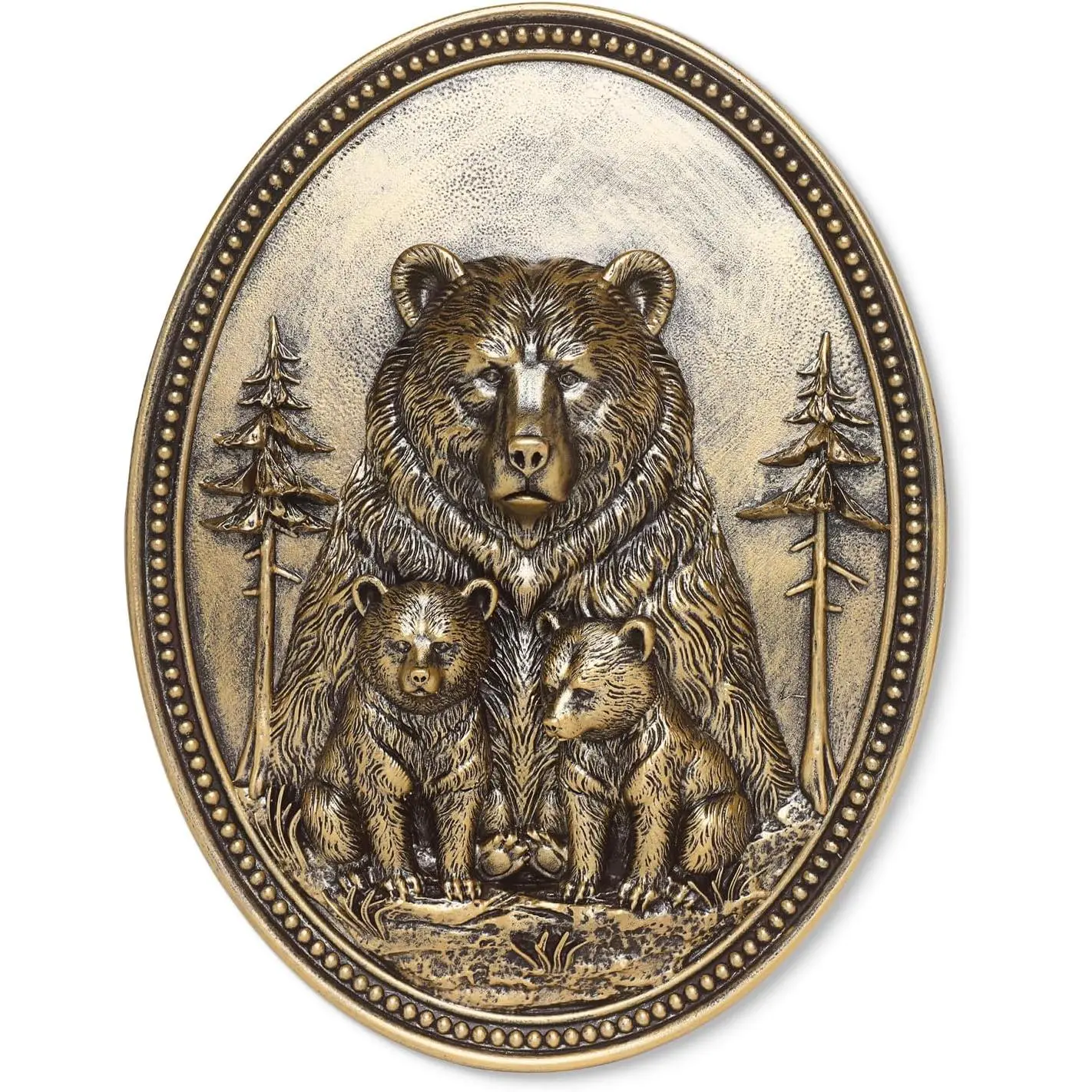 Vintage Bear Wall Sculpture,Antique Wall Decor,Retro Art Bear Sculpture,Hand Painted Wall Decoration with Embossed Bears Family 3D Design,Vintage Wall Decor for Living Room Bedroom Dining Room Hallway, Housewarming Gift