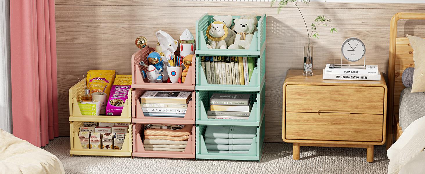 SNSLXH 5 Pack Stackable Closet Storage Basket, Multifunctional & Foldable Closet Organizer for Bathroom Kitchen Laundry Room Wardrobe Storage, Space-Saving Clothes Storage Drawer Organizer, White