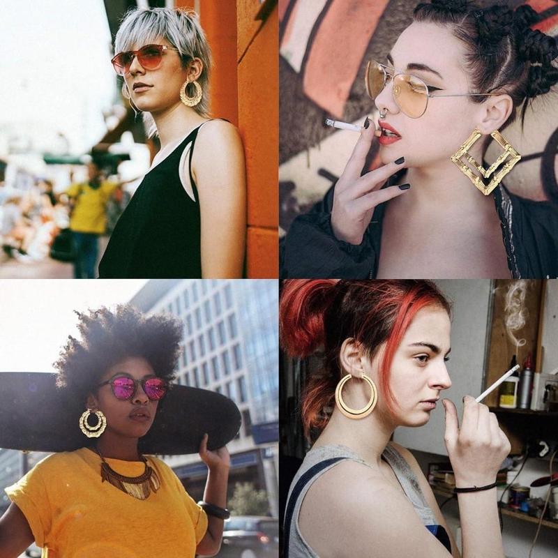 FINREZIO 8 Pairs Bamboo Earrings for Women Large Different Shape Bamboo Hoop Earrings Set Chunky Silver Gold Big Hoop Earring Hip-Pop Style Fashion Custom Jewelry Party Accessory Daily FINREZIO 8 Pairs Bamboo Earrings for Women Large Different Shape Bamboo Hoop Earrings Set Chunky Silver Gold Big Hoop Earring Hip-Pop Style Fashion Custom Jewelry Party Accessory Daily