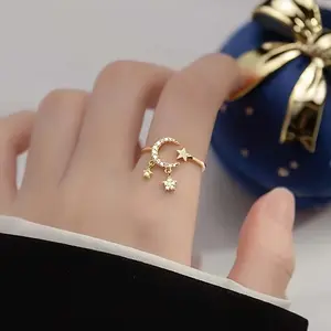 Shiny Zircon Moon Ring - Minimal Luxe Women's Fashion Jewelry, Accessories for Women, Sports & Outdoor Protective Gear Accents