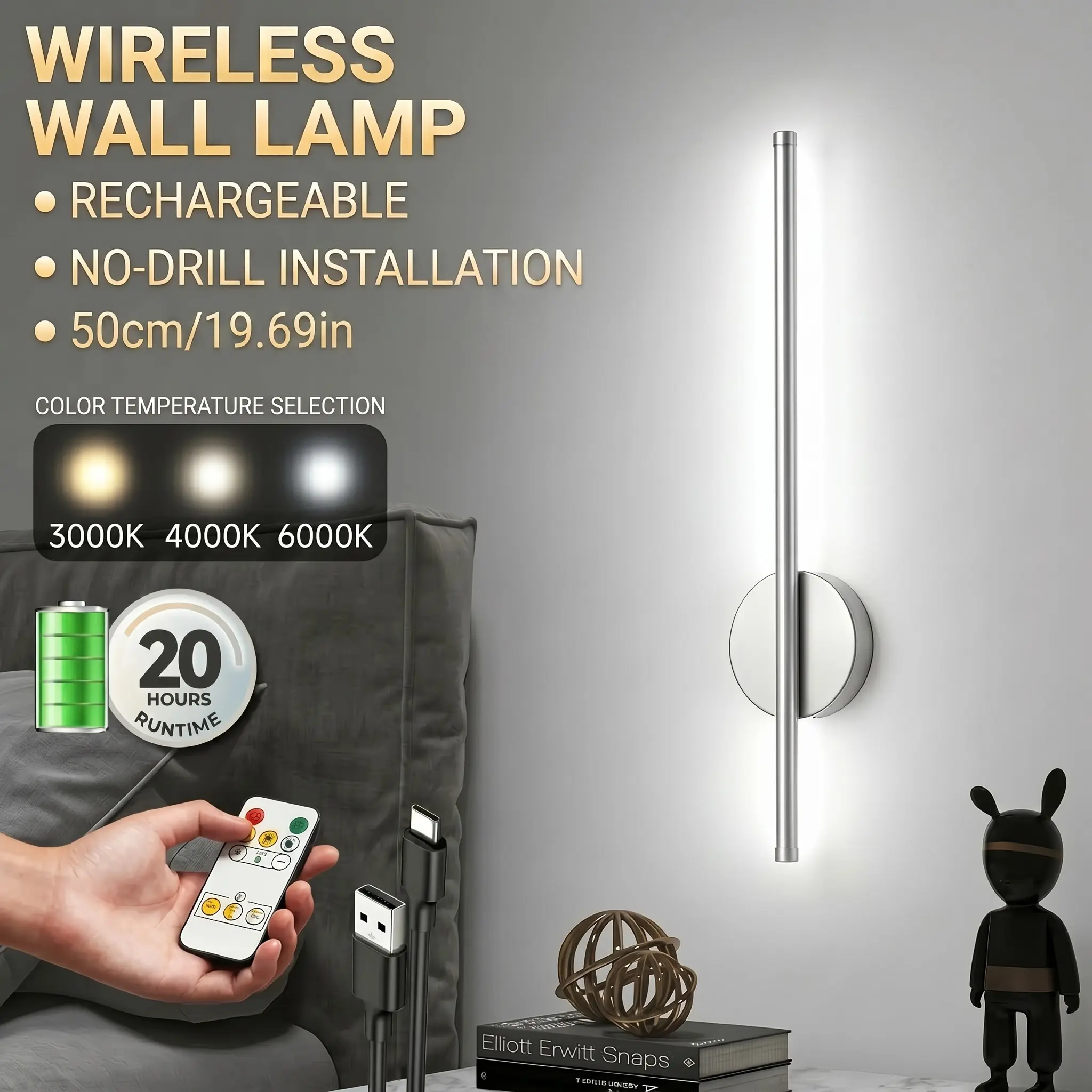 1 Pcs Magnetic Wall Light, USB-Rechargeable No Wiring Required, Cordless Lamp, Touch-Control Dimming, Dimmable Wall Light, For Living Rooms, Bedrooms, Feature Walls, Hallways, Staircases, Indoor Decorative Ambient Lighting
