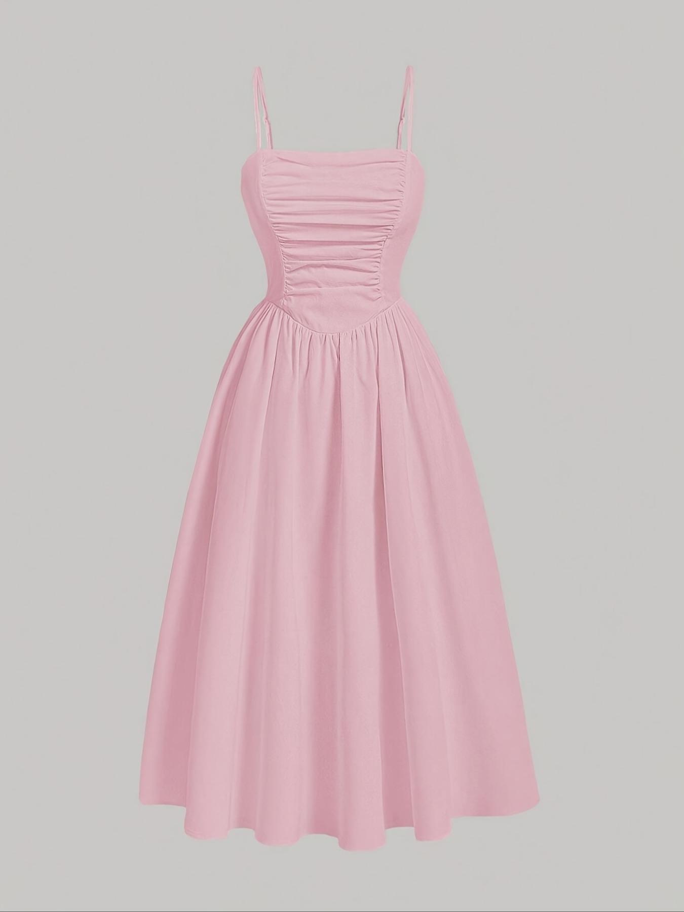 Women's Solid Color Cami Dress, Elegant Sleeveless Spaghetti Strap Dress for Party Dating Wear, Ladies Summer Clothes