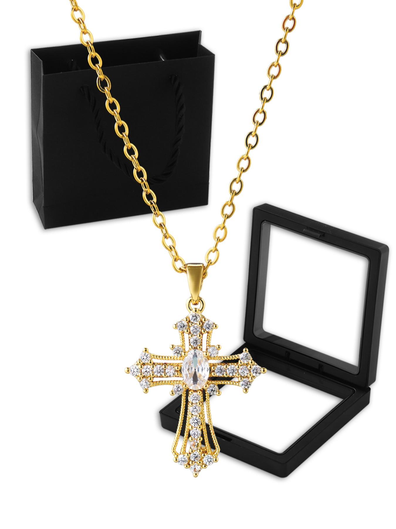 Rhinestone Cross Pendant Necklace For Women For Gift, Coptic Cross Necklace, Clavicle Chain Necklace, Fashion All-match Accessory