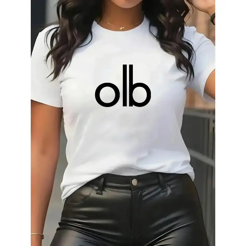 Women's Summer Casual Printed T-Shirt, Fitted Knit Fabric, Moderate Thickness, Plain Pattern, No Sensitive Goods Type,