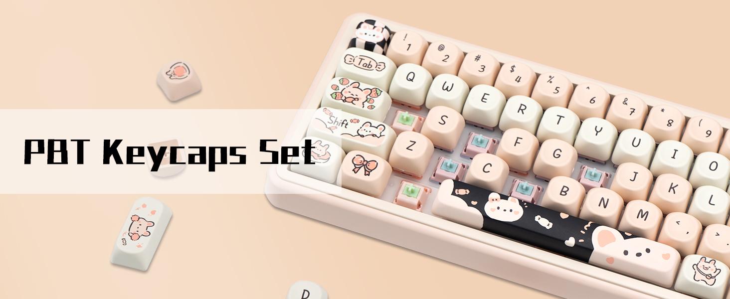 PBT Keycaps 132 Keys Dye-Sublimation Kawaii Pink MOA Profile Custom Cute Keycaps Set Compatible with Cherry Gateron Kailh MX Switches for All Mechanical Keyboards