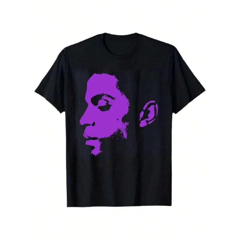 Men's Stylish Prince Silhouette Short-Sleeve Streetwear T-Shirt, Elegant Side Profile Design Casual Top, Tshirt, Shortsleeve, Menswear, Round Neck, Breathable Cotton, Clothes