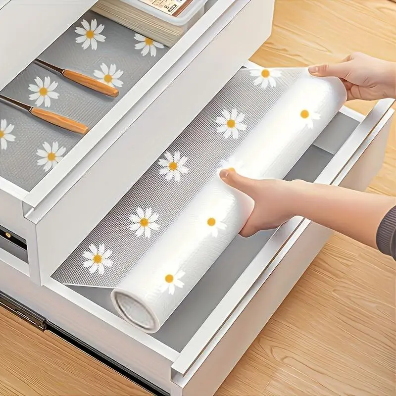 Daisy Design Waterproof Cabinet Shelf Liner, Easy Clean Plastic Pad, Anti-Slip Durable Organizer for Kitchen Refrigerator Table Drawer, Table Pad Mat