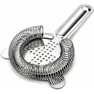 Professional Food-Grade 304 Stainless Steel Bar Strainer with High-Density Spring, Ergonomic Drink Strainer for Cocktails, Shakers and Mixing Glasses - Silver