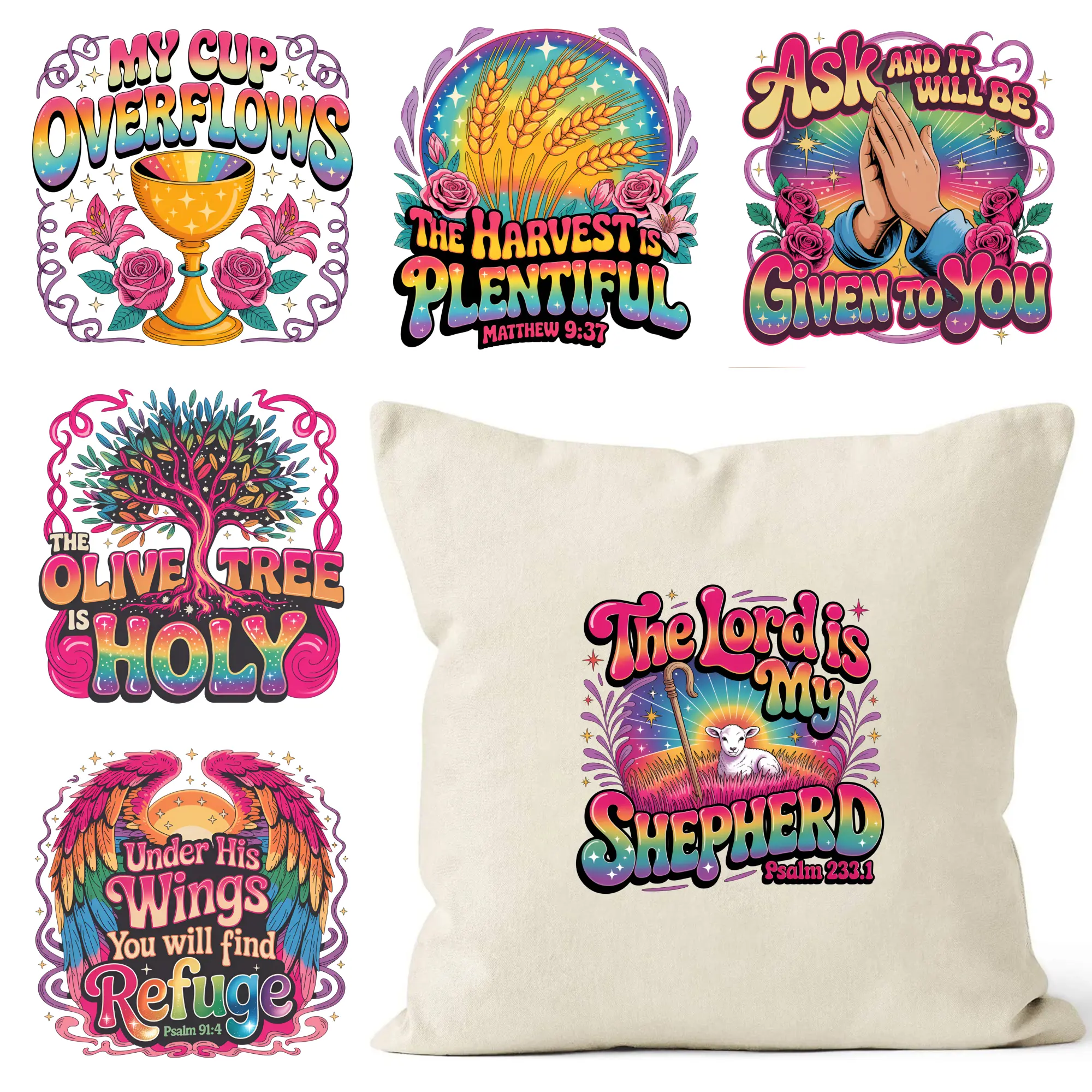 6 Pcs Biblical Verses Iron on Transfers Iron on Decals for T Shirts for Clothing T-Shirt Jeans Applications Easy to heat press decals iron on decals for clothing, T-shirts, jeans, backpacks, hats, pillows. Press Washable Stickers