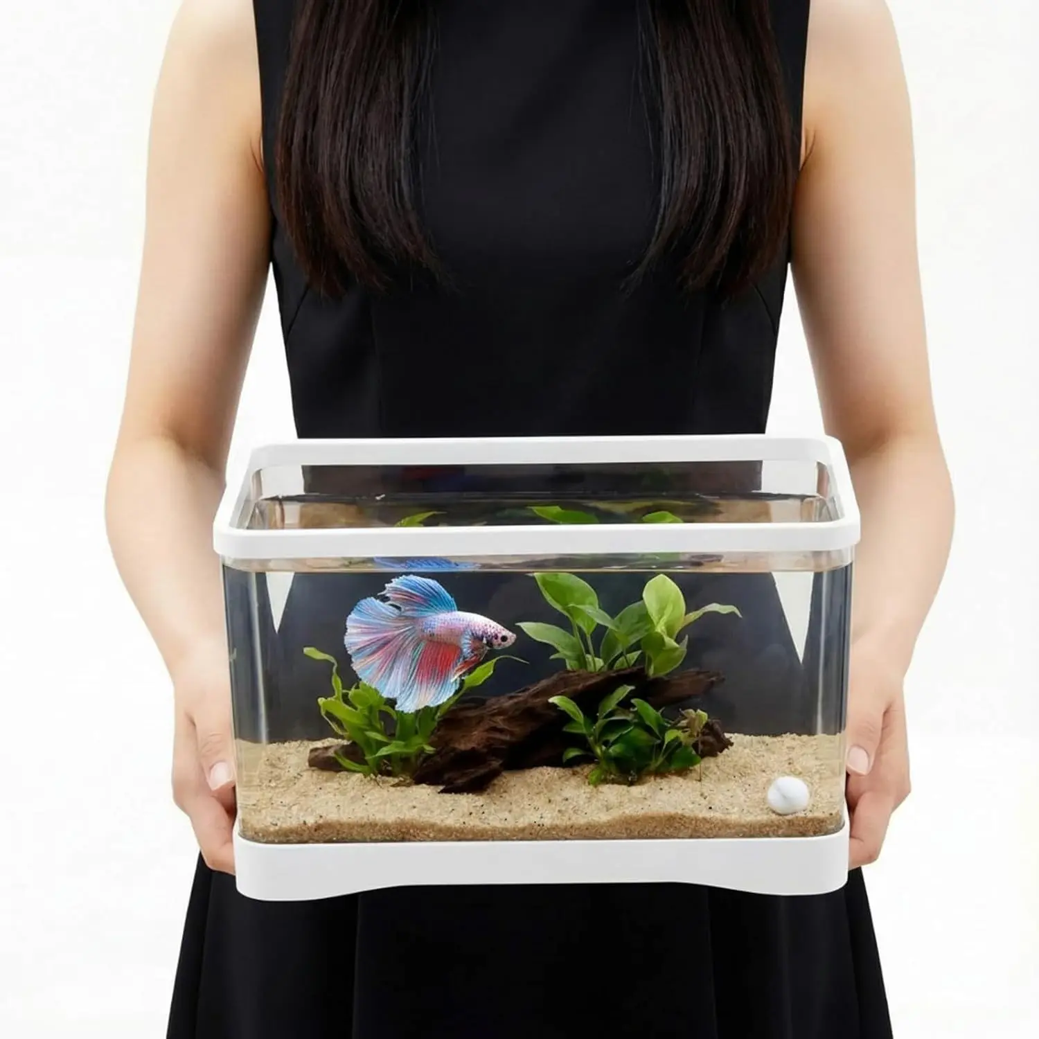 Geelin 2 Gallon Plastic Rectangular Fish Tank, Aquarium for Betta Fish Reptiles Succulents Flower Centerpiece, Shatterproof with Clear Clarity for Home Office Desktop Decors (White)