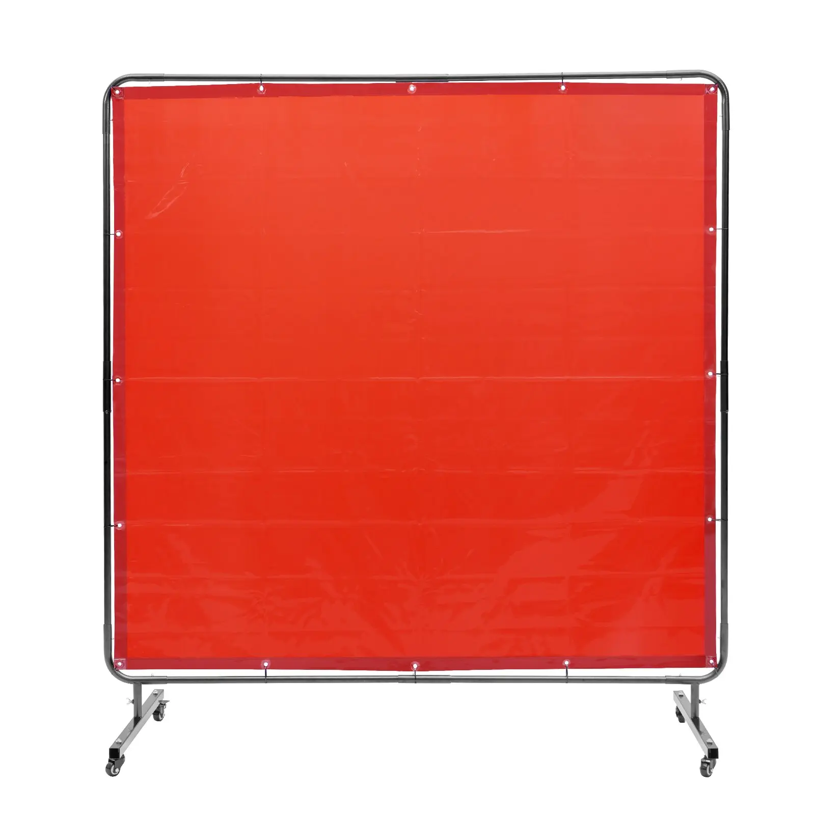 VEVOR Welding Screen with Frame, 6' x 6' Welding Curtain Screen, Flame-Resistant Vinyl Welding Protection Screen on 4 Swivel Wheels (2 Lockable), Moveable Professional for Workshop/Industrial, Red