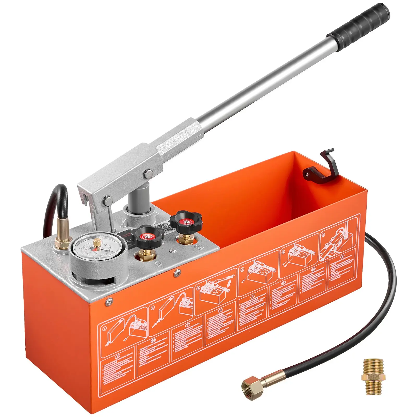 VEVOR Hydrostatic Test Pump 3 Gallon Hydraulic Manual Water Pressure Tester, Dual Valve Hydrostatic Water Pipe Leakage Pressure Test Pump Kit with Gauge & Tank, 0-50 Bar Range, for Pipeline, Heating