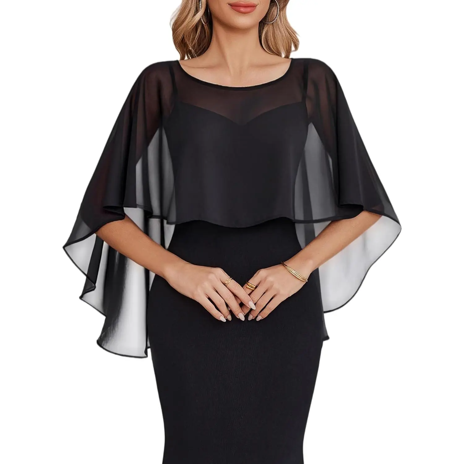 Women Chiffon Cape Shawl Wraps for Evening Dress Wedding Bridesmaid Cover Up Capelets