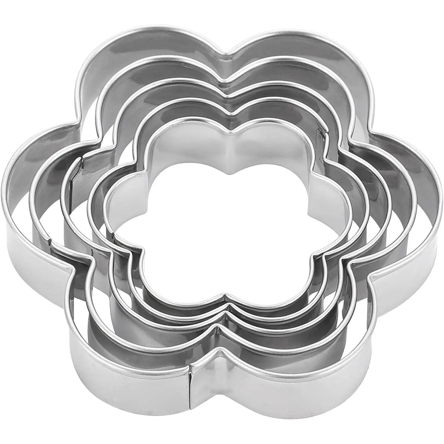 Flower Cookie Cutters Stainless Steel.,5-Pack–2.05"-3.74"