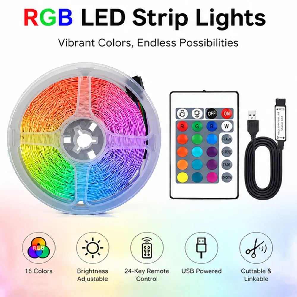 Living Room LED Strip Light, LED Lighting, TV Backlight LED Strip with IR Remote, USB Powered Color Changing Dimmable Led Strip, 1m-30m, Home Decor