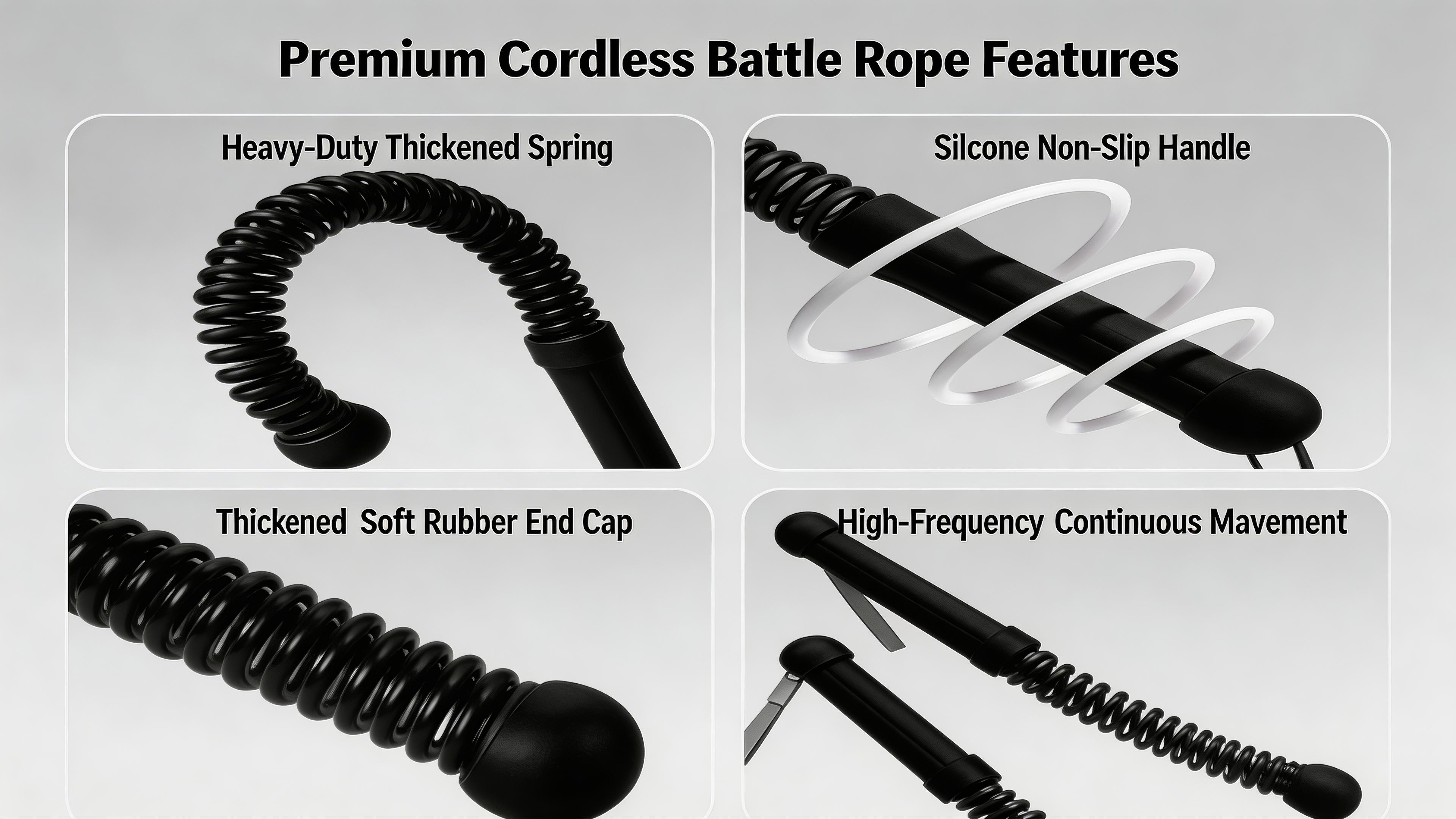 [Fahuac] Portable Cordless Battle Rope, Silent Spring HIIT Training Equipment for Home Fitness, Space Saving with Anti-Slip Grips, Lightweight with Carry Lanyard, Quiet Workout for Small Spaces