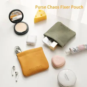 Multi-Function Auto-Closure Mini Pouch with Snap Fastener - SleekHush, Waterproof Marshmallow-Colored, Recycled Essential Organizer for Keys, Coins, Luggage Accessory
