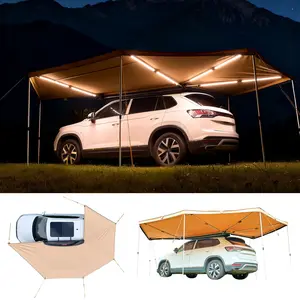 VEVOR 270 Degree Awning with Bulit-in LED Lights, 133 sq. ft Driver Side Vehicle Awning, Waterproof UV50  Car Side Awnings, All-Weather Free-Standing Overland Awnings Car Shelter for SUV Truck Camping