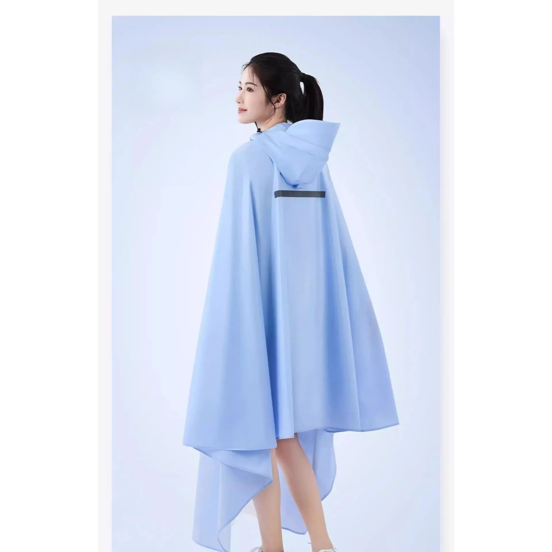 Full Body Integrated PVC Rain Cape for Single E-Bike with Long Mirror Cover High Collar Zipper Heavy Rainproof