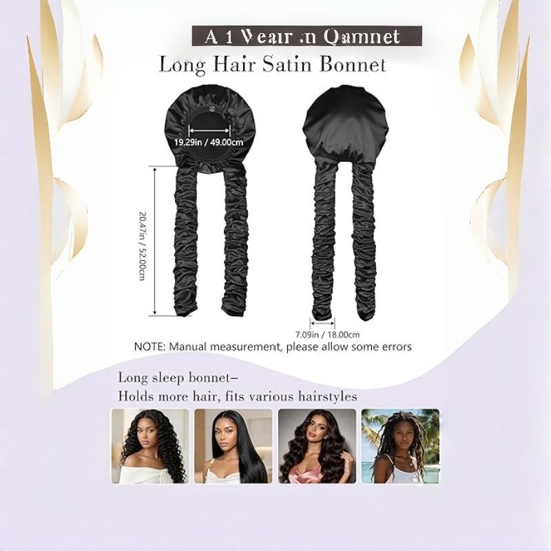 Satin Heatless Curling Sleep Cap, Non-Slip Long Hair Bonnet for Braids, Curly Hair, No Heat Overnight Curls, Hair Protection Sleep Bonnet for Women, Fits Long Hair, Braids, Locs & All Hairstyles