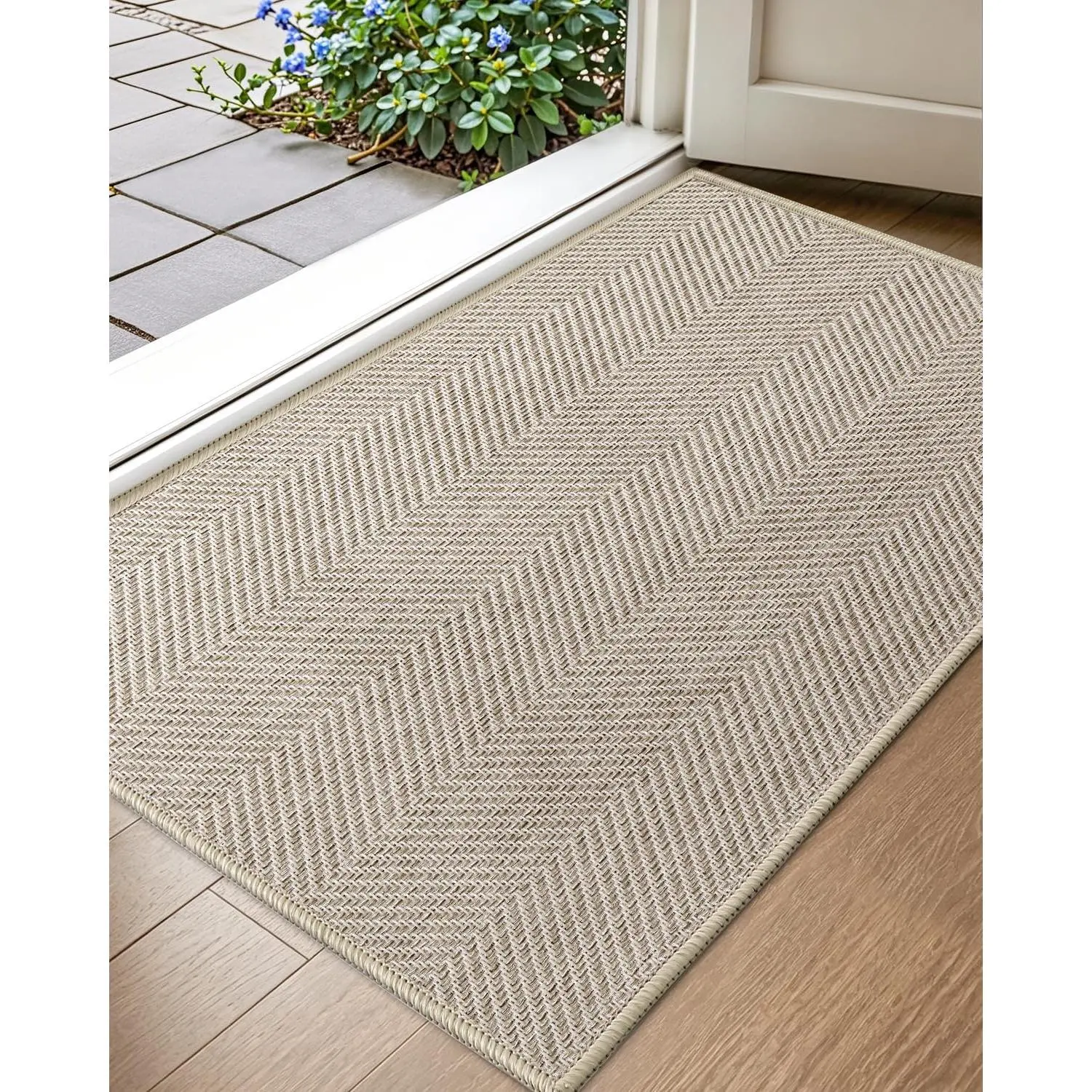 Ultra Thin Indoor Door Mat 24"x36", Machine Washable Front Door Mat Non Slip, Low Profile Entrance Mat Indoor, Doormat for Inside, Entry, Entryway, Oatmeal (FOLD)