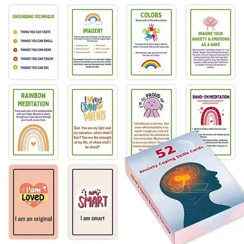 52 Anxiety Coping Skills Cards, Illustrations, Essential Tools for Managing Stress, Practical Techniques for Daily Use, Ideal for Personal Development